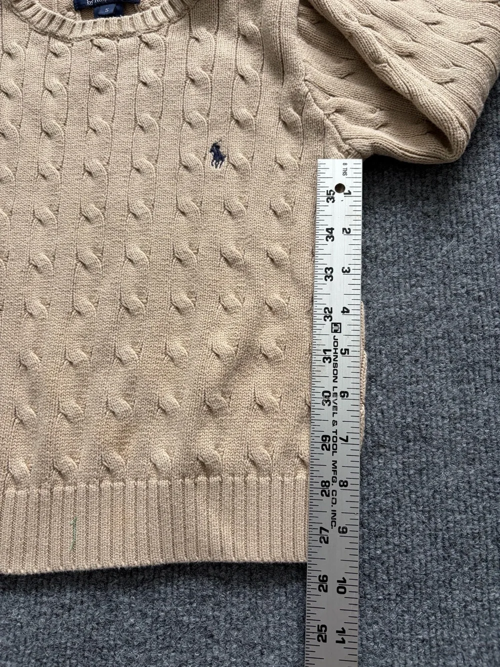 Polo Ralph Lauren Boys Size 5 Cable Knit Sweater Beige Tan Cotton Pony